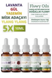 Flowy Oils 5'li En Çok Satanlar Lavanta Yağı, Gül Yağı, Yasemin Yağı, Misk Adaçayı Yağı, Ylang Ylang Yağı Uçucu - 1