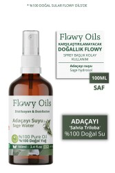 Flowy Oils Adaçayı Suyu Cam Şişe %100 Tam Saf Doğal Yağlı Distilasyon Hidrosöl Suyu Sage Hydrosol 100ml - 1