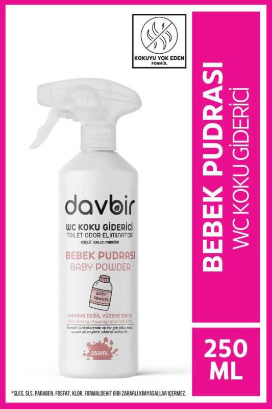 Davbir Bebek Pudrası Kokulu Wc Kötü Koku Giderici Ultra Kalıcı Yüzey Parfümü 250ml - 1