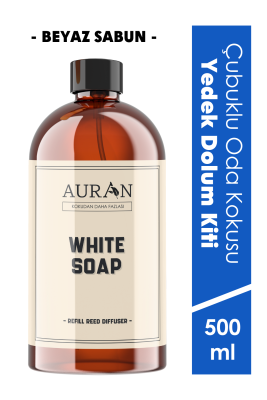 Auran Beyaz Sabun Yedek Çubuklu Oda Ve Ortam Kokusu Esansı Yedek Dolum Şişe White Soap 500ml - 1