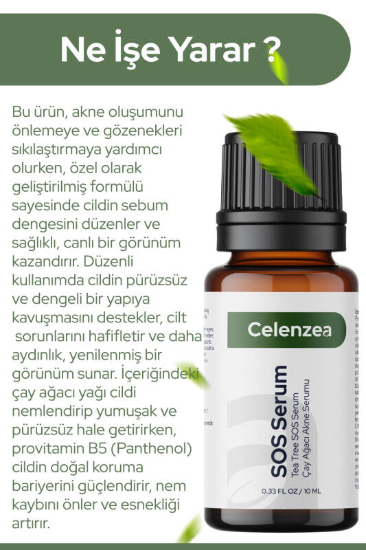 Çay Ağacı Yağı Özlü, Akne, Sivilce ve Siyah Nokta Giderici, Leke Karşıtı SOS Serum 10ml - 2