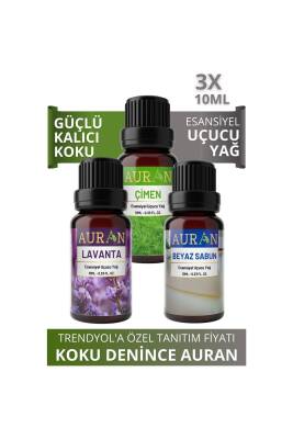 Auran Çimen, Beyaz Sabun, Soft Linen Saf Esansiyel Uçucu Yağ Buhurdanlık Yağ Difüzör Esans Aroma 3x 10ml - 1