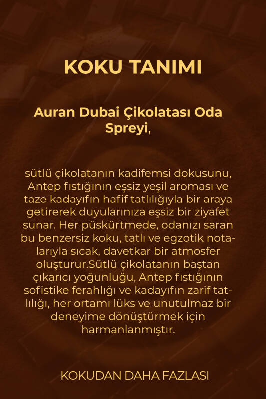 Dubai Çikolatası Parfümlü Oda Ve Çamaşır Spreyi Ortam Kokusu Dubai Chocolate Room Spray 250ml - 5