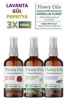 Flowy Oils Gül Suyu, Lavanta Suyu, Papatya Suyu Cam Şişe %100 Tam Saf Doğal Yağlı Su 100ml - 1