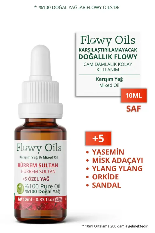 Flowy Oils Hürrem Sultan Doğal Özel Bakım Yağı %100 Saf Karışım Hürrem Aphro Mixed Oil 10ml - 1