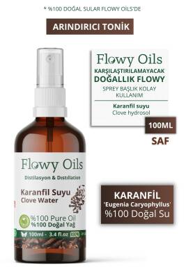 Flowy Oils Karanfil Suyu Arındırıcı Tonik Cam Şişe %100 Tam Saf Doğal Yağlı Distilasyon Hidrosöl Suyu 100ml - 1