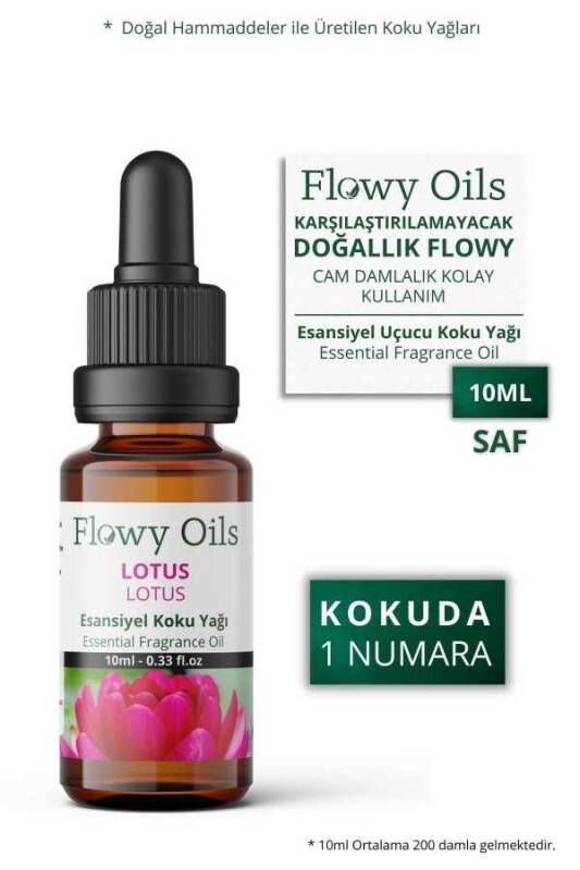 Flowy Oils Lotus Saf Esansiyel Uçucu Koku Yağı Esans Buhurdanlık Yağı Difüzör Esansı Fragrance Oil 10ml - 1