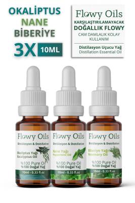 Flowy Oils Okaliptüs Yağı, Nane Yağı, Biberiye Yağı 3'lü Nefes Açıcı Set %100 Doğal Bitkisel Uçucu Yağ 10ml - 2