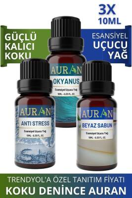 Auran Okyanus, Beyaz Sabun, Anti Stres Saf Esansiyel Uçucu Yağ Buhurdanlık Yağ Esansı 3x 10ml - 1