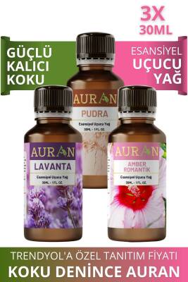 Auran Pudra, Amber, Lavanta Saf Esansiyel Uçucu Yağ Buhurdanlık Yağı Difüzör Esans Aromaterapi 3x 30ml - 1