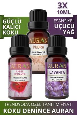 Auran Pudra, Lavanta, Amber Saf Esansiyel Uçucu Yağ Buhurdanlık Yağ Difüzör Esans Aromaterapi Orta3x 10ml - 1