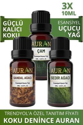 Auran Sedir Sandal Çam Saf Esansiyel Uçucu Yağ Buhurdanlık Yağ Difüzör Esans Aromaterapi Ortam 3x 10ml - 1