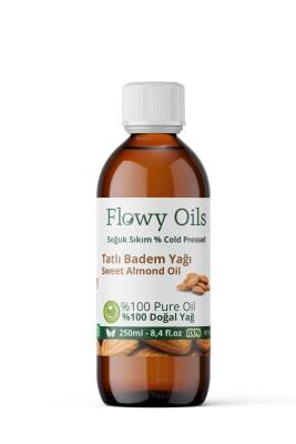 Flowy Oils Tatlı Badem Yağı %100 Doğal Bitkisel Sabit Yağ Cam Şişe Büyük Boy Sweet Almond Oil 250ml - 1