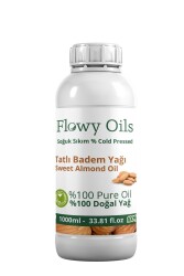 Flowy Oils Tatlı Badem Yağı %100 Doğal Bitkisel Sabit Yağ Sweet Almond Oil 1000ml 1 lt - 1