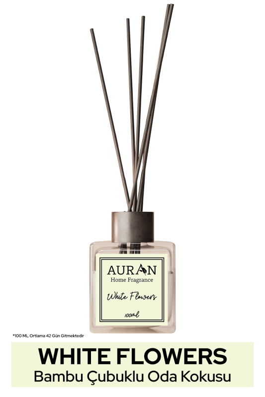 Beyaz Çiçekler Çubuklu Oda Kokusu Bambu Kokusu Kare Şişe White Flowers Reed Diffuser 100ml - 1