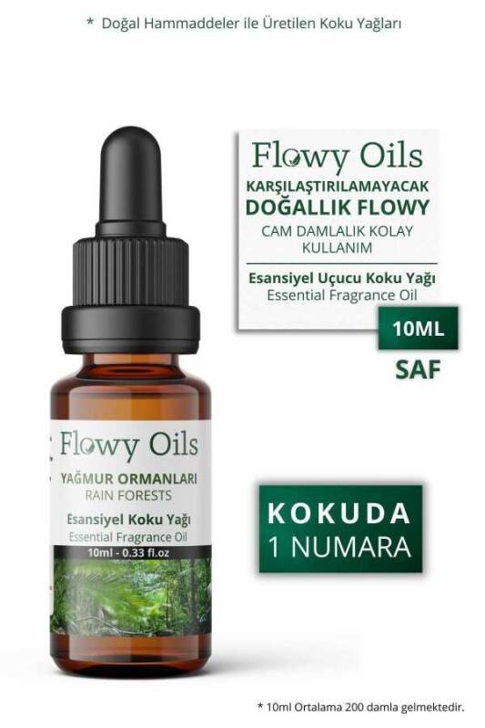 Flowy Oils Yağmur Ormanları Saf Esansiyel Uçucu Koku Yağı Esans Buhurdanlık Yağı Difüzör Esansı Fragrance10ml - 1