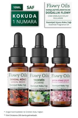 Flowy Oils Yasemin Japon Kirazı, Sandal Ağacı Esansiyel Uçucu Koku Yağı Esans Buhurdanlık Yağı Difüzör 3x10ml - 1